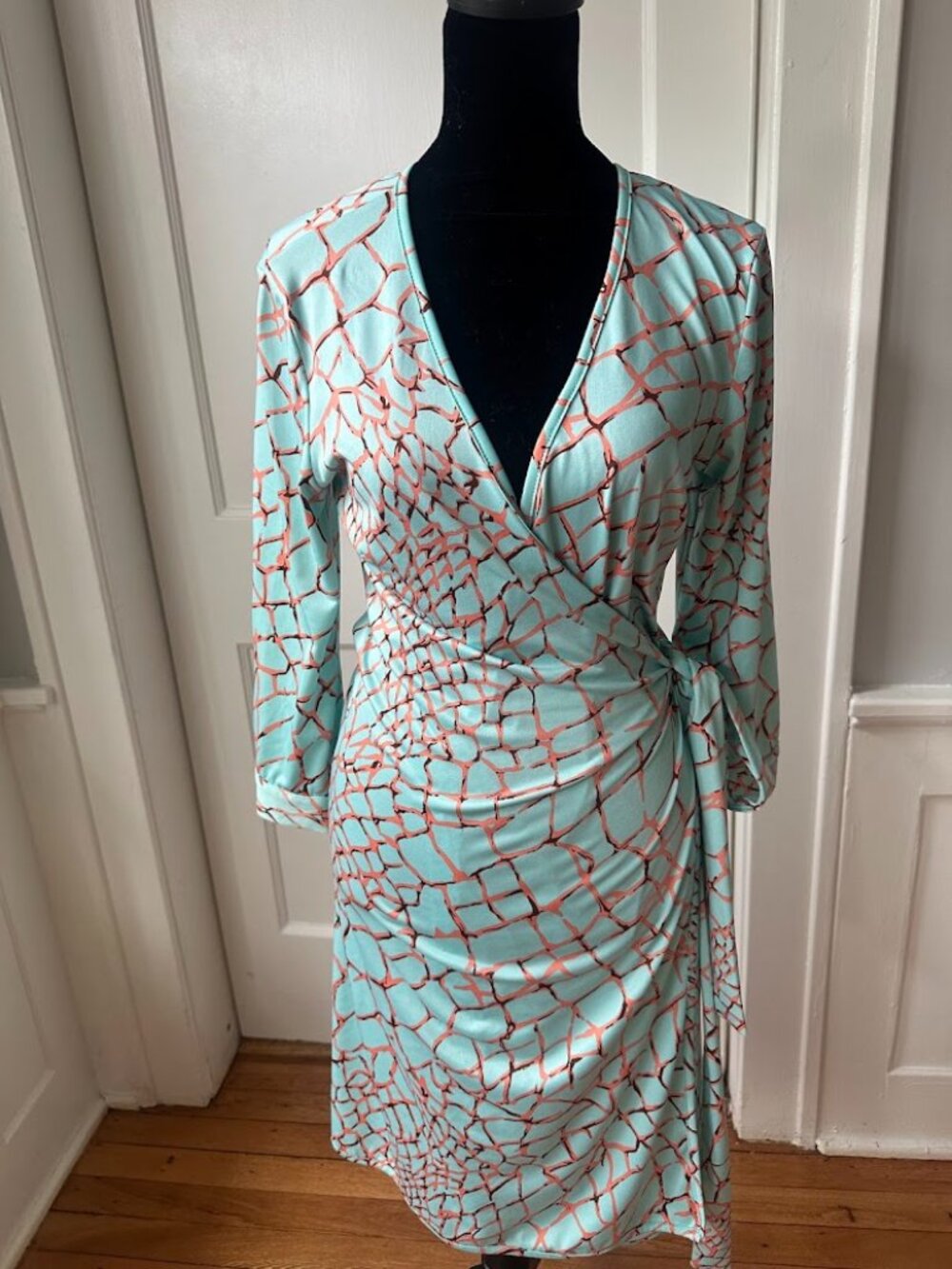Beautiful and sophisticated aqua, coral JB by Julie Brown wrap dress, like new